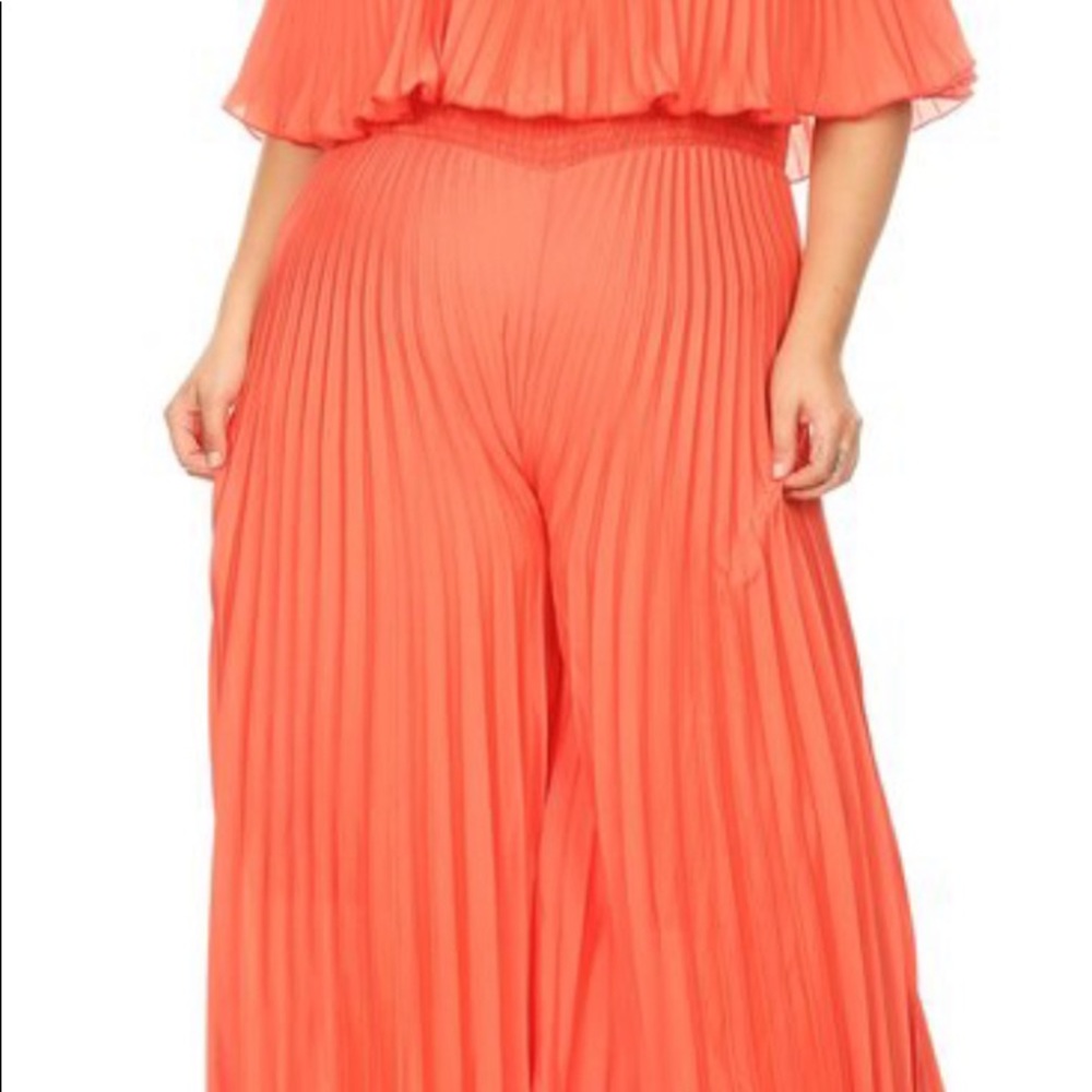 Green Orange Yellow off the shoulder wide jumpsuit - Picture 3 of 7
